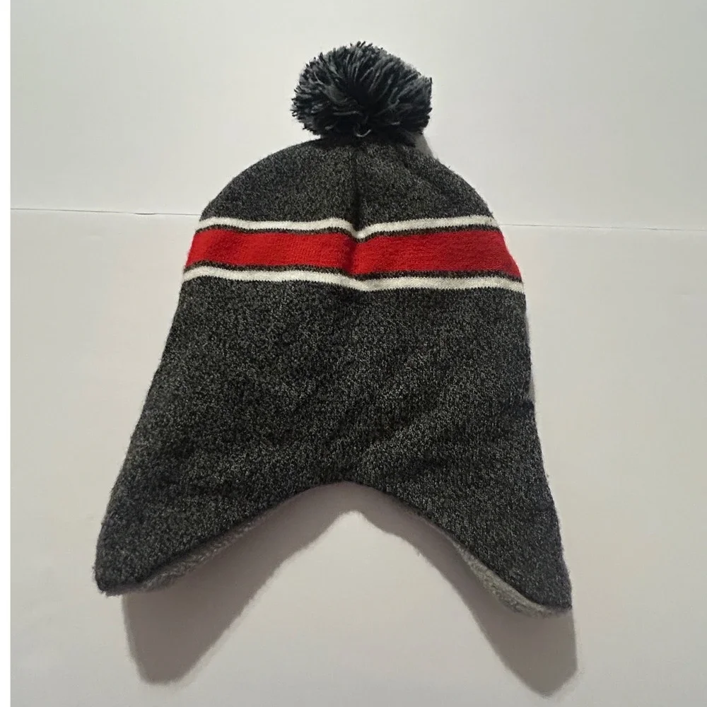 Nintendo Super Mario Boys Earflap Beanie Hat Fleece Lined Grey Red Pom Pom